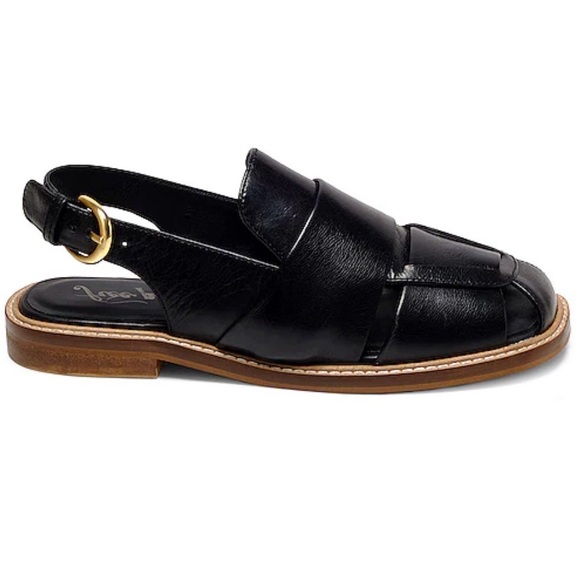 NWOB Free People Libby Fisher Squaretoe Fisherman Sandals in BLACK Size 6.5 - Picture 2 of 5